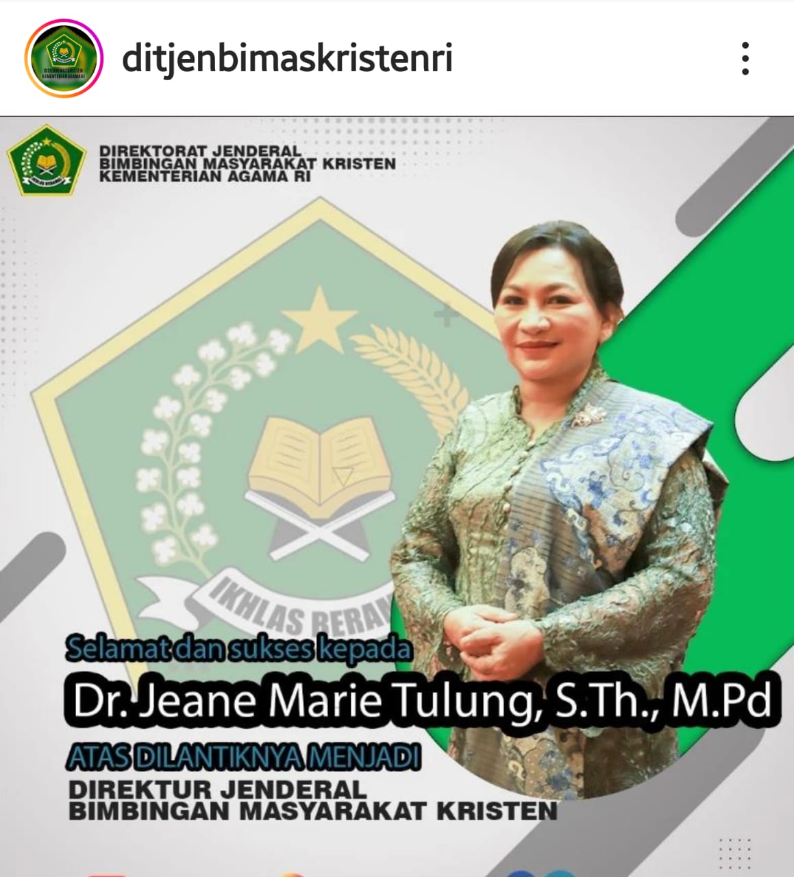 Rektor IAKN Manado Jeane M Tulung Resmi Dilantik Menjadi Dirjen Bimas Kristen Kementerian Agama RI